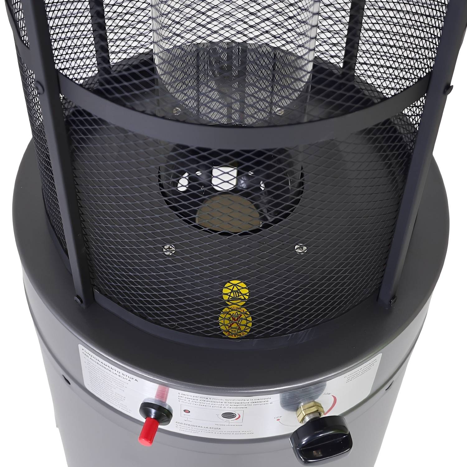 Stufa a Gas da Esterno Riscaldatore Gpl Portatile con Ruote FIRE GLASS Cilindro con Vetro per Terrazzo Patio Giardino Lo