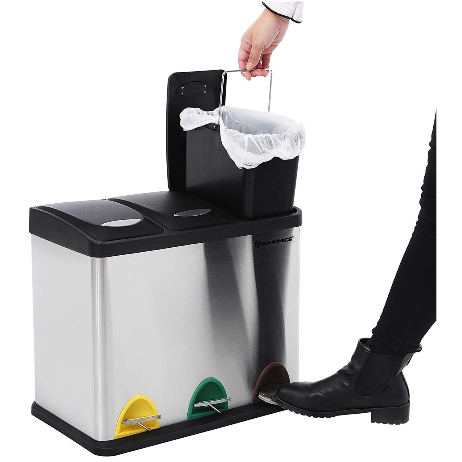 Pattumiera VALORA con 3 contenitori rimovibili, argento LTB24L