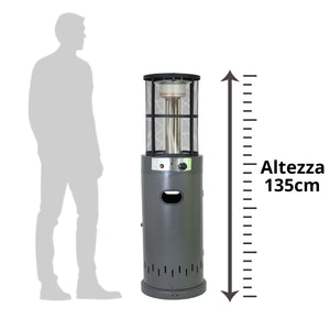 Stufa a Gas da Esterno Riscaldatore Gpl Portatile con Ruote FIRE GLASS Cilindro con Vetro per Terrazzo Patio Giardino Lo