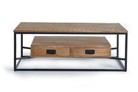 Tavolino a 2 cassetti in massello di mango e metallo 