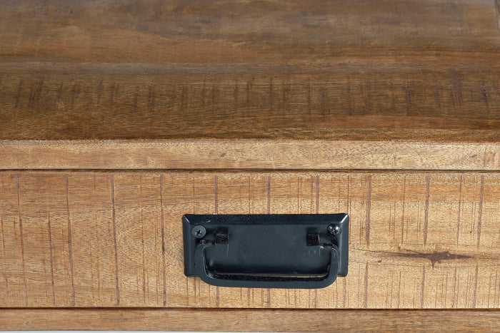 Tavolino a 2 cassetti in massello di mango e metallo 