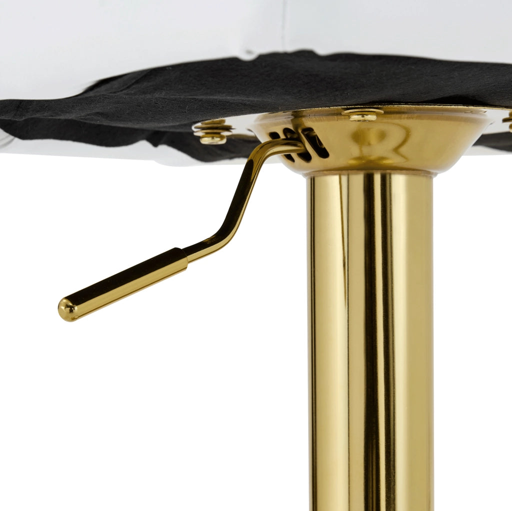 Sgabello da bar regolabile bianco e oro, girevole a 360°, altezza 62-83 cm