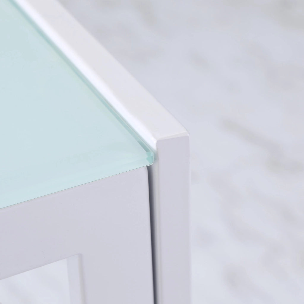 Tavolo Rettangolare 120x60x75 cm in Metallo e Vetro Temperato Bianco