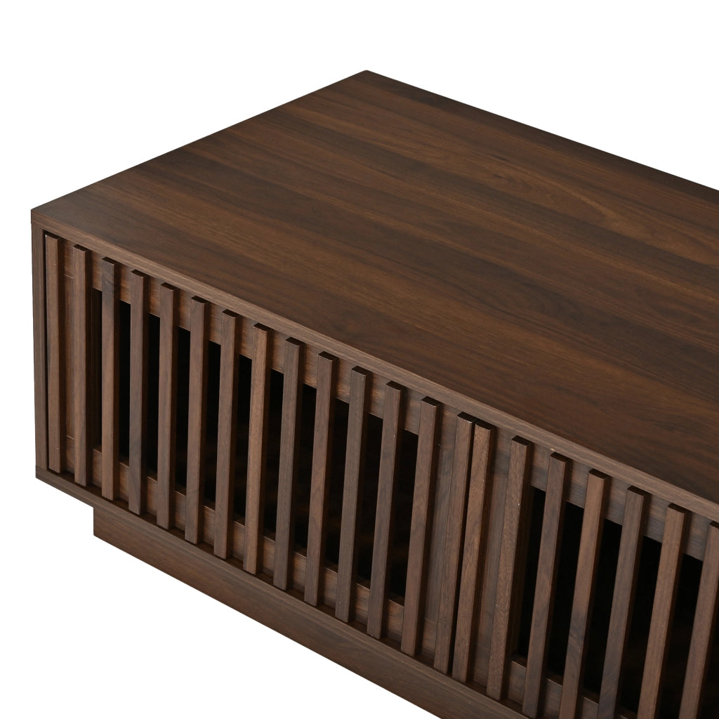 Tavolino da caffè 100x50x35 cm con 2 ante a griglia e chiusura ammortizzata; MDF e truciolato; noce