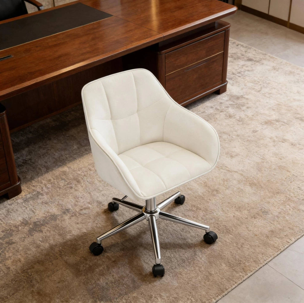 Sedia da ufficio ergonomica girevole in velluto con altezza regolabile e base in metallo
