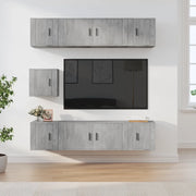 vidaXL Set di Mobili Porta TV 7 pz Grigio Cemento in Legno Multistrato