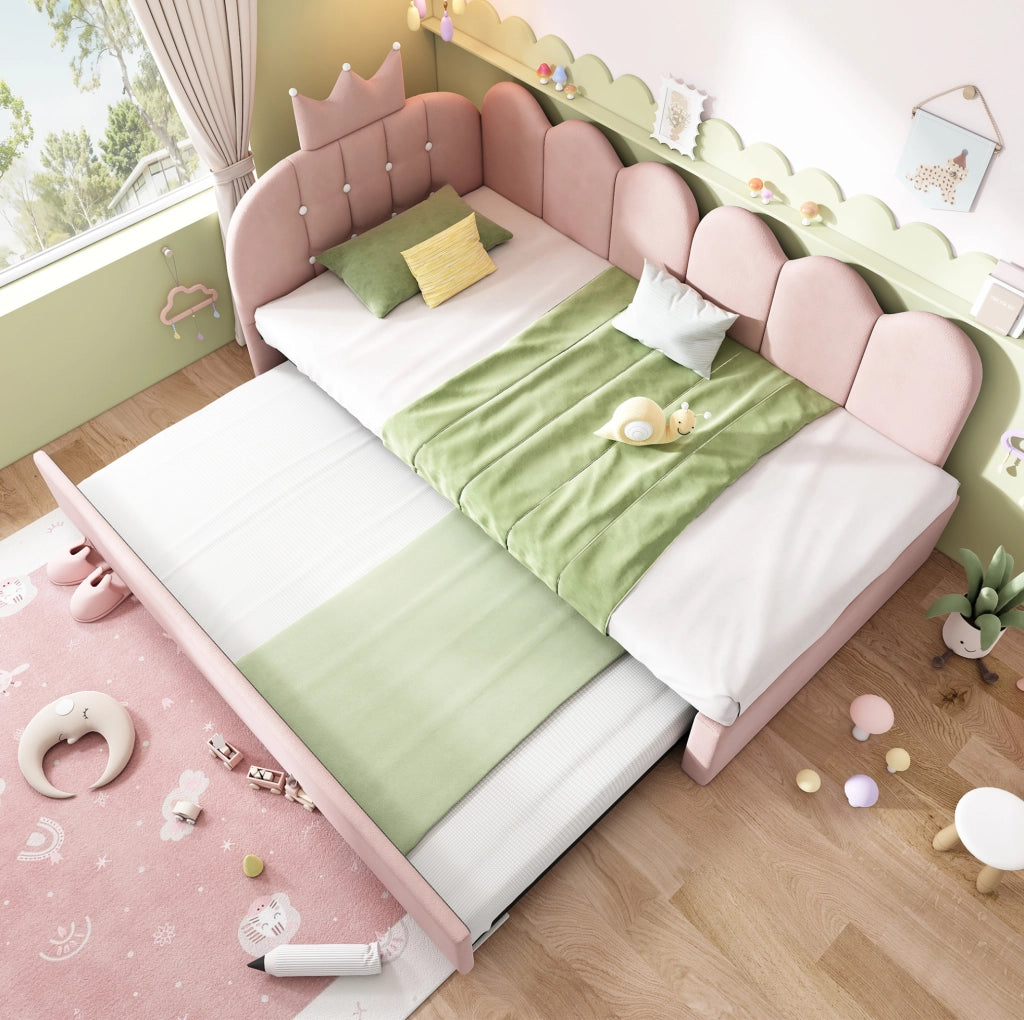Letto da giorno 90x200 cm con letto estraibile 90x190 cm; velluto rosa