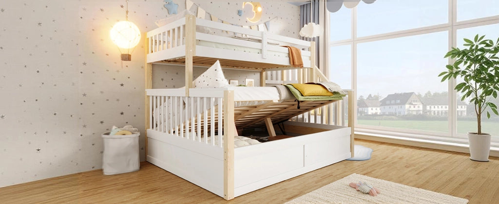 LETTO a castello 90x200 cm+140x200 cm in pino e MDF bianco/naturale