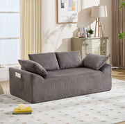 Divano basso senza struttura in tessuto marrone e grigio; 72x45x68 cm; con tasche laterali