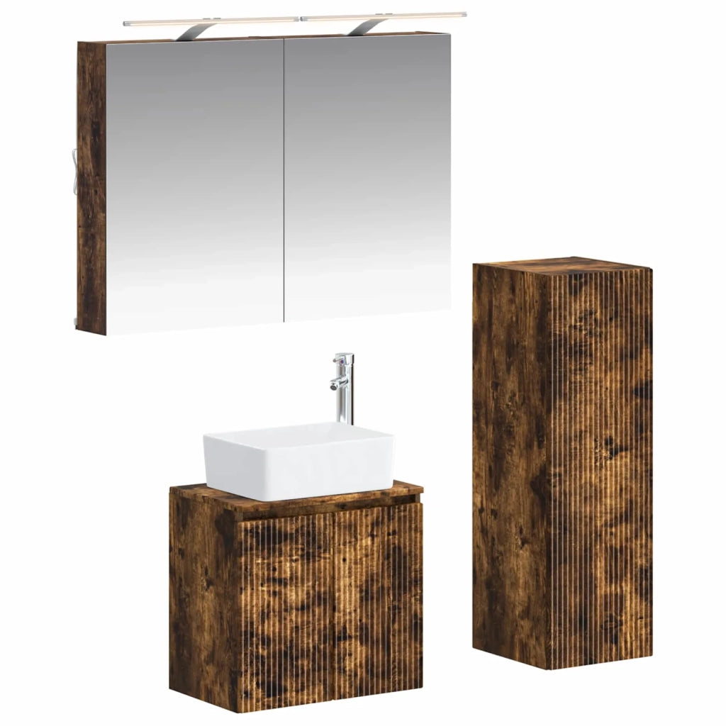 Set di mobili per il bagno 4 pz Rovere Fumo 3407435