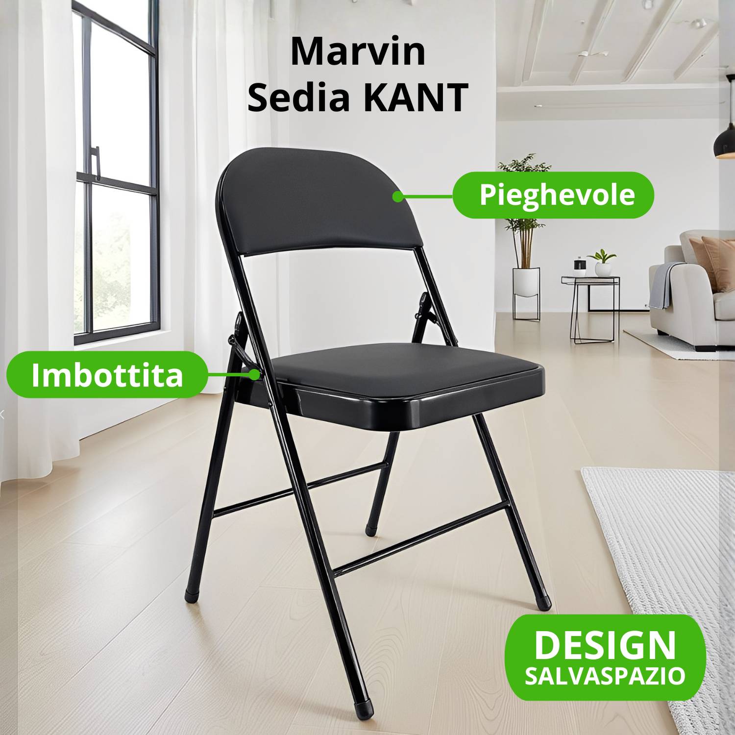 Marvin Set 6 Sedie Pieghevoli Kant in Metallo Imbottite Salvaspazio, Compatte e Resistenti, Richiudibili per Eve Marrone