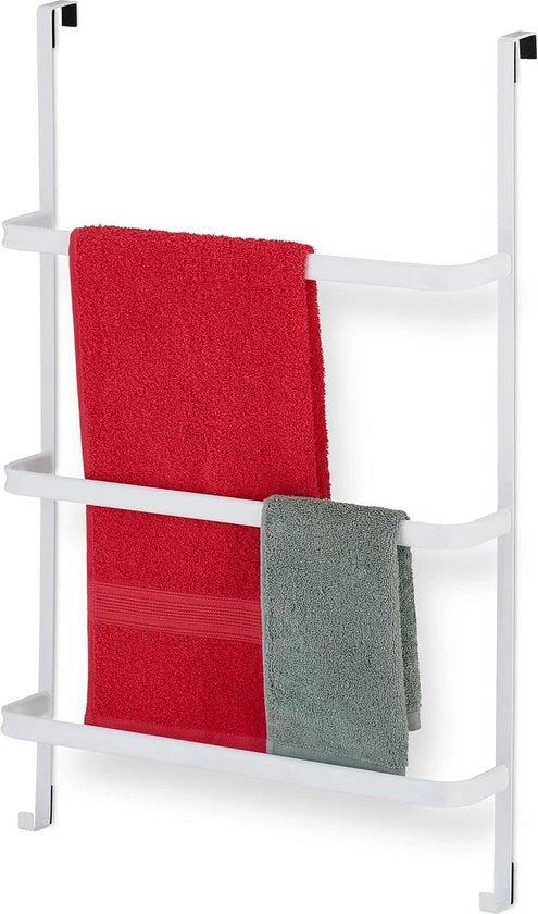Supporto per asciugamani senza fori - 3 stanghe 2 ganci - HxBxD ca. 85 x 545 x 15 cm - supporto per asciugamani in acciaio bianco