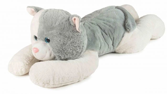 Peluche Gatto steso 100 cm,Colore bianco/grigio,Decar,Eta 1+