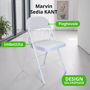 Marvin Set 6 Sedie Pieghevoli Kant in Metallo Imbottite Salvaspazio, Compatte e Resistenti, Richiudibili per Even Bianco