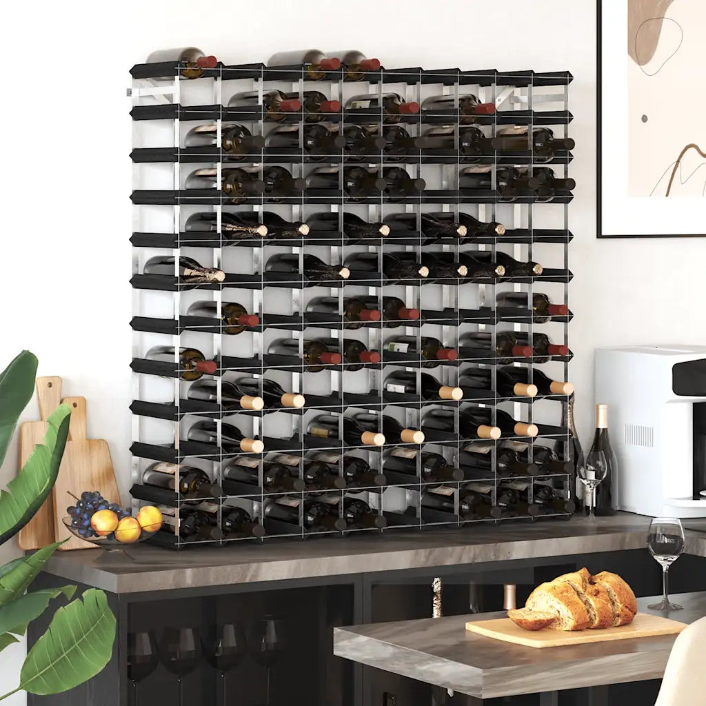 Portavini da 120 Bottiglie Nero in Legno Massello di Pino 325917