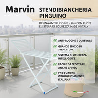 Marvin Stendibiancheria Pinguino in Resina Antiruggine 20m con Ruote Salvaspazio Sicuro Made in Italy per Interni ed Est