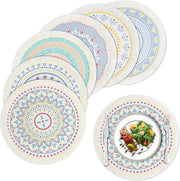 Set di 6 piatti rotondi intrecciati stile boho - placemats con pennelli - Disegno mandala di campagna - Decorazione per tavola da pranzo Piatti rotondi intrecciati