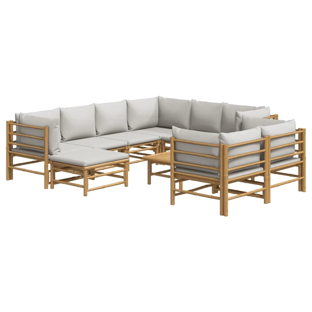 Set di mobili da giardino per esterni 10 pezzi con cuscini in bambù grigio chiaro 02_0015042