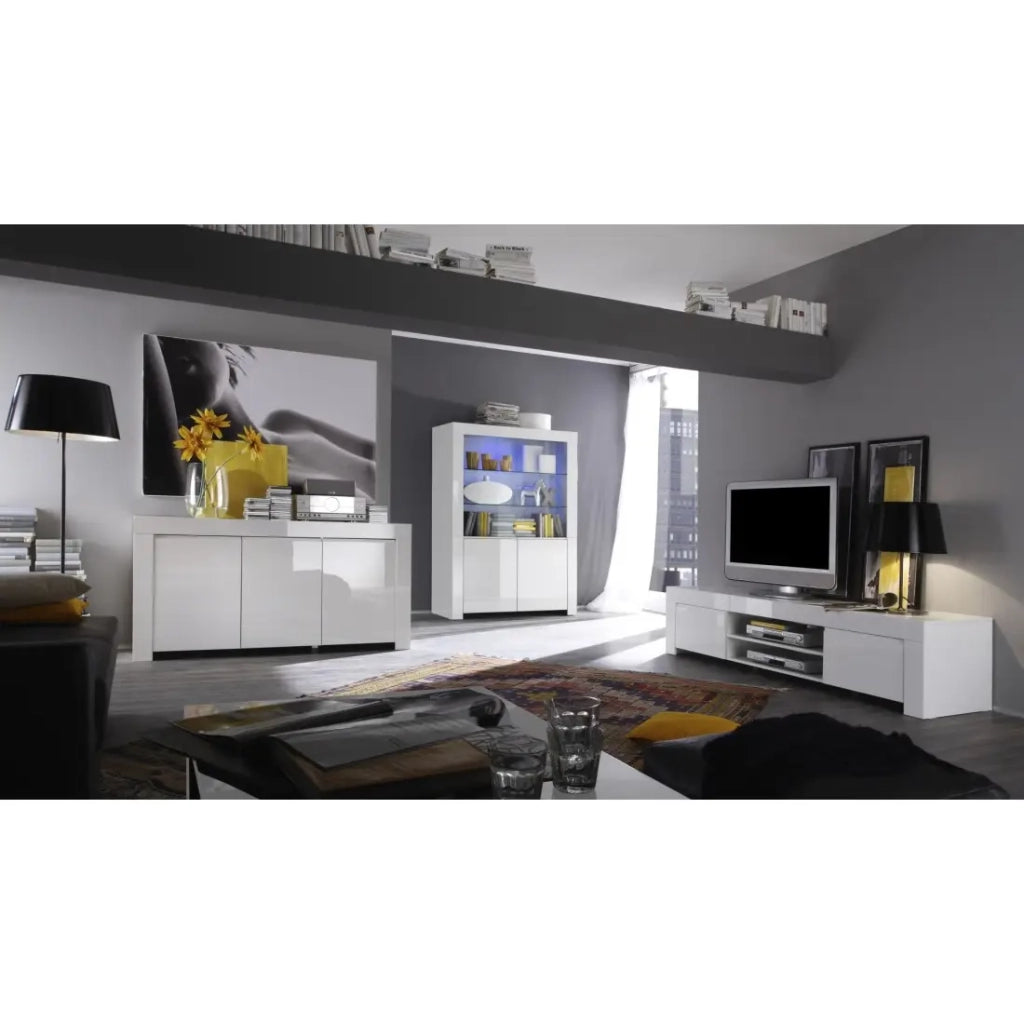 Vetrina credenza FOLOMI - Bianco Lucido - Stile Design - 170x123x50