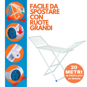 Marvin Stendibiancheria Pinguino in Resina Antiruggine 20m con Ruote Salvaspazio Sicuro Made in Italy per Interni ed Est