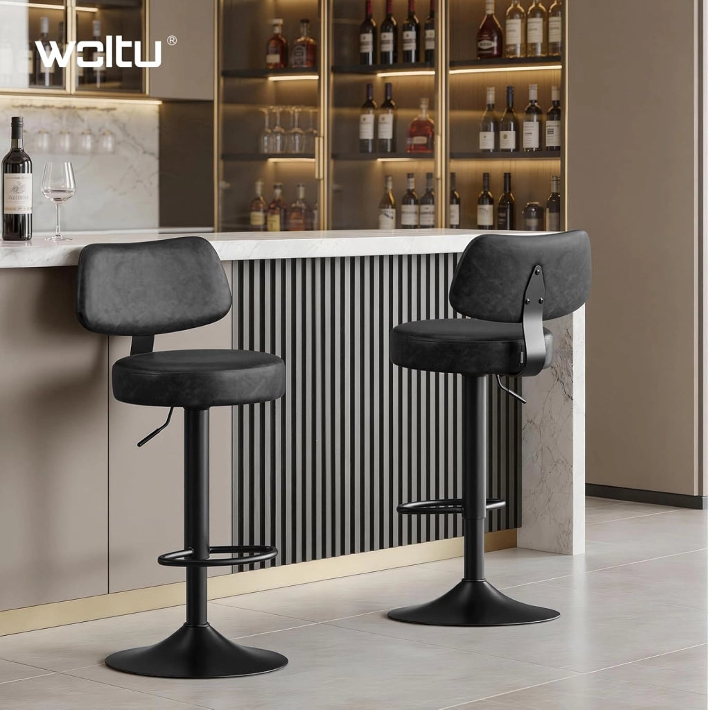 Sgabelli Cucina Set di 2, Girevoli a 360° e Regolabili in Altezza, Sedie da Bar con Schienale e Poggiapiedi, in Pelle Sintetica e Metallo, per Cucina, Bar, Ristorante, Antracite