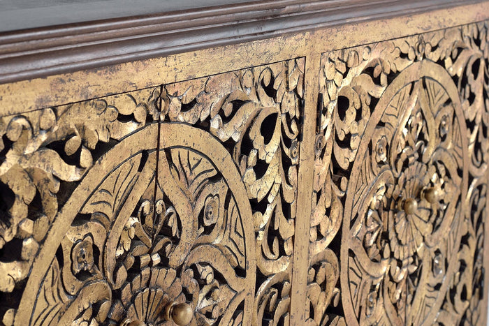 Comò a 4 ante in massello di mango intagliato a mano