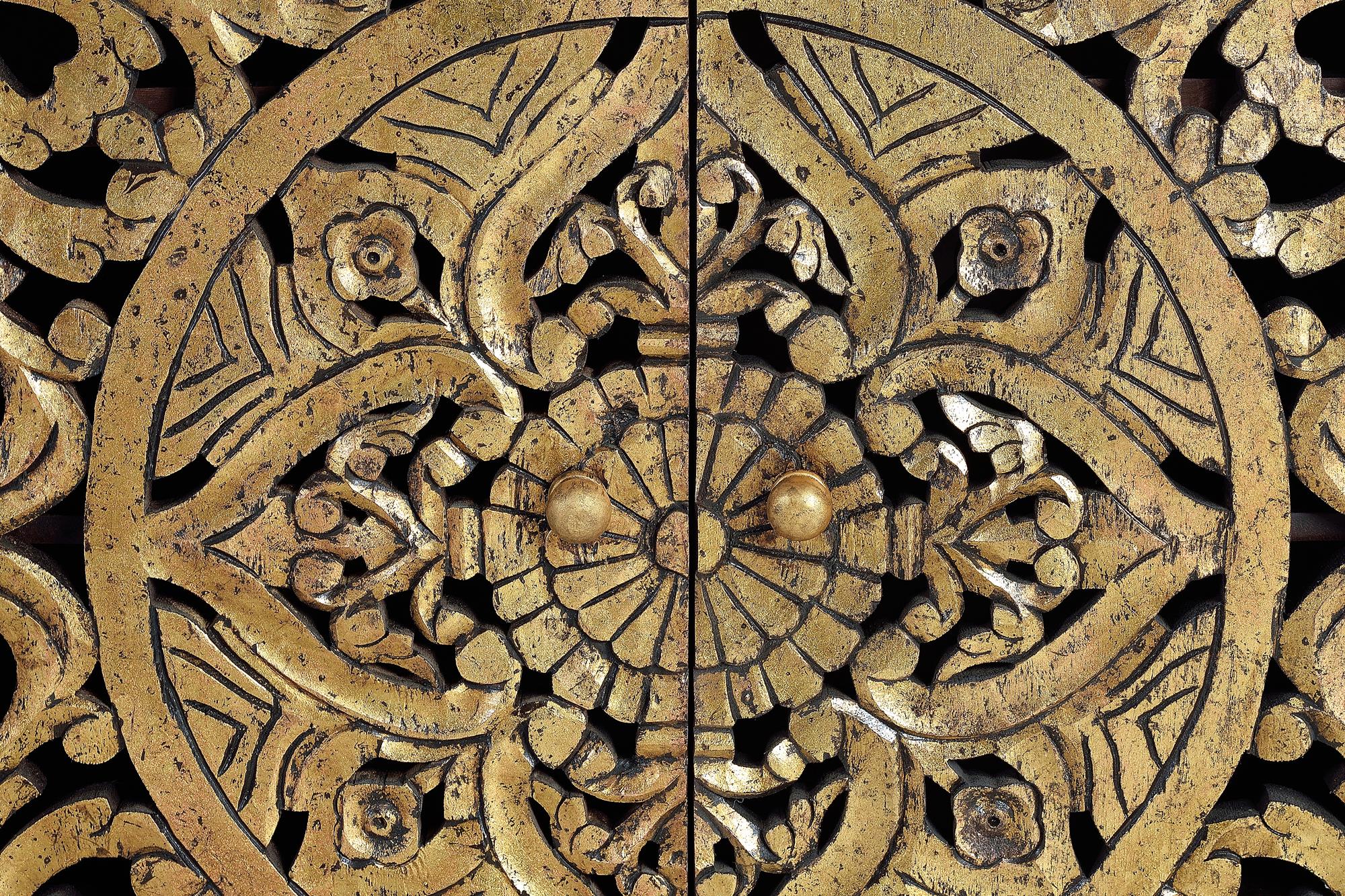 Comò a 4 ante in massello di mango intagliato a mano