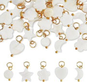 40 pezzi di pendenti naturali con conchiglia, pendente con forma di fiore, conchiglia a forma di cuore, pendente a forma di luna, per collana o orecchini in pelle - apertura 4mm