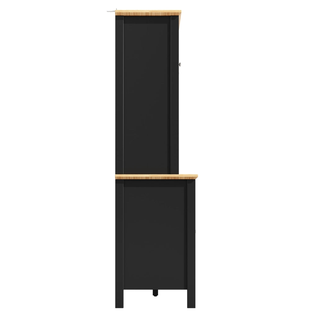 Credenza alta 120x40x179 cm con LED; 4 ante e 3 cassetti; MDF e metallo; nera