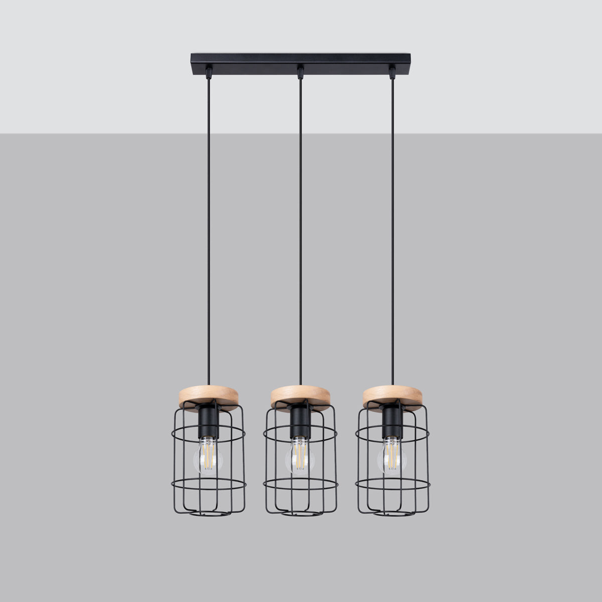 Lampada da soffitto in acciaio e legno industriale GOTTO Peach Puff 3x E27 LED Max 15W