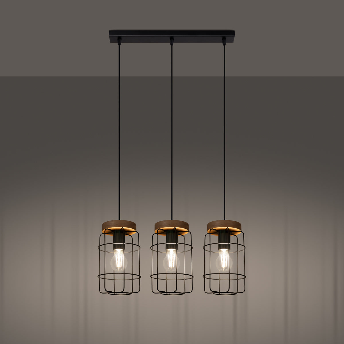 Lampada da soffitto in acciaio e legno industriale GOTTO Peach Puff 3x E27 LED Max 15W