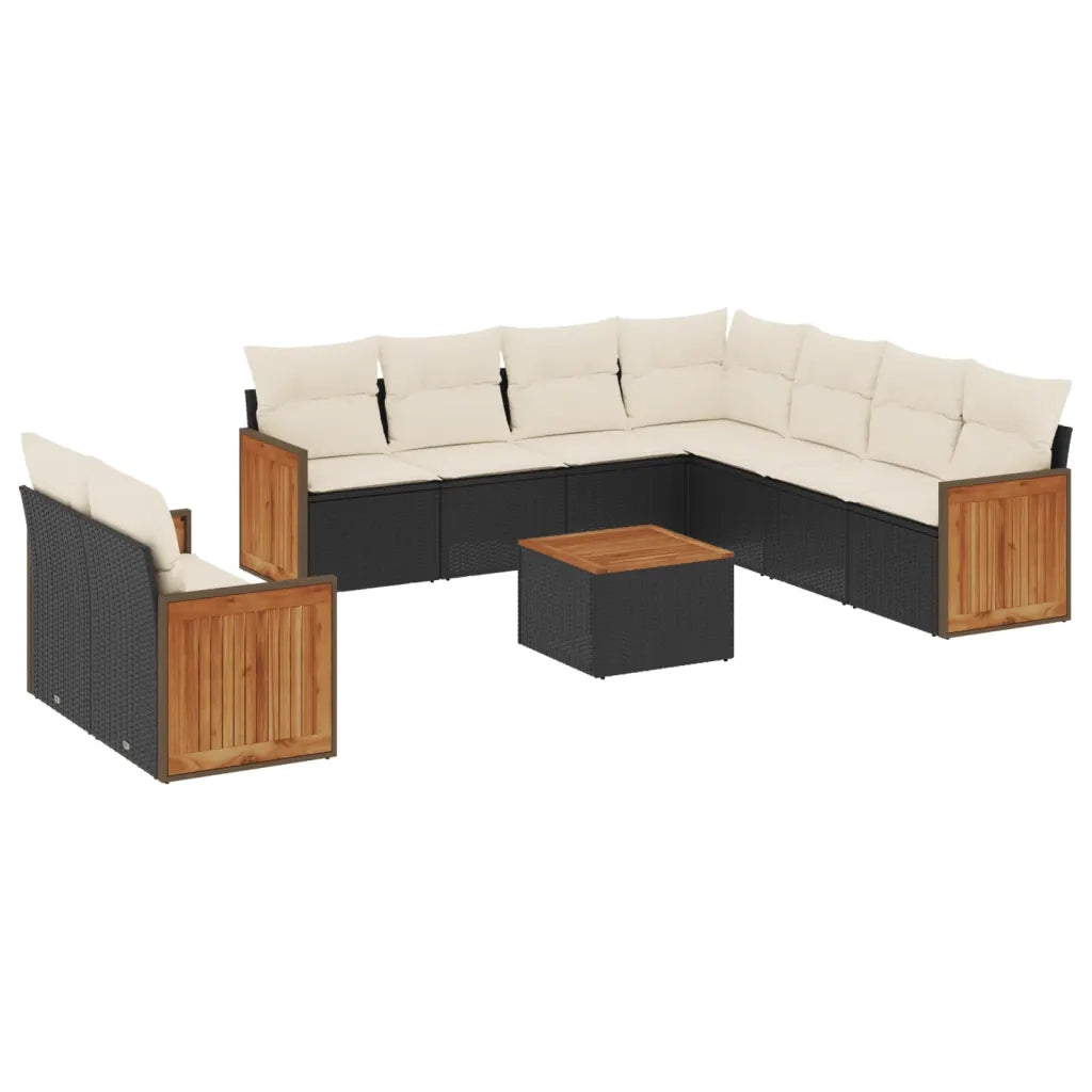 Set Divani da Giardino 10pz con Cuscini in Polyrattan Nero 3227785