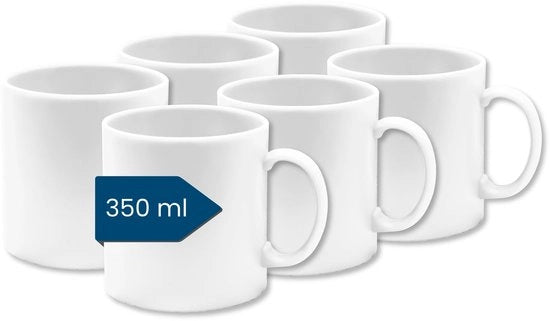 Set di bicchieri in plastica (lotto da 6, grande, bianco, 350 ml) - Bicchieri in plastica con manici per l'uso in campeggio - Bicchieri per bambini e anziani (riutilizzabili - BPA-free - resistenti al lavastoviglie - adatti al microonde)