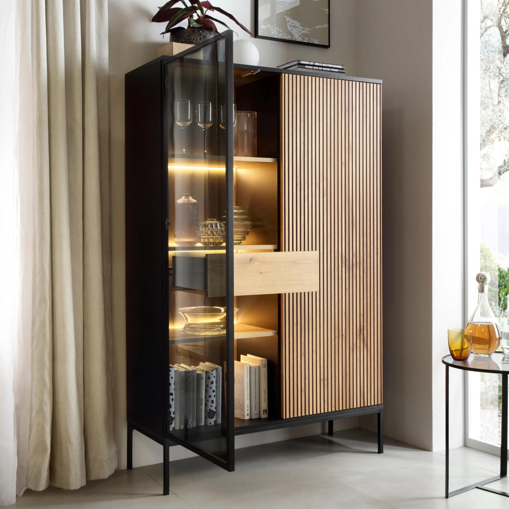 Komodee Laval WTSZ104 - Mobile con Illuminazione a LED, Nero, Rovere Wotan, Lamella, Larghezza 104 cm, Altezza 166 cm, Profondit? 39 cm