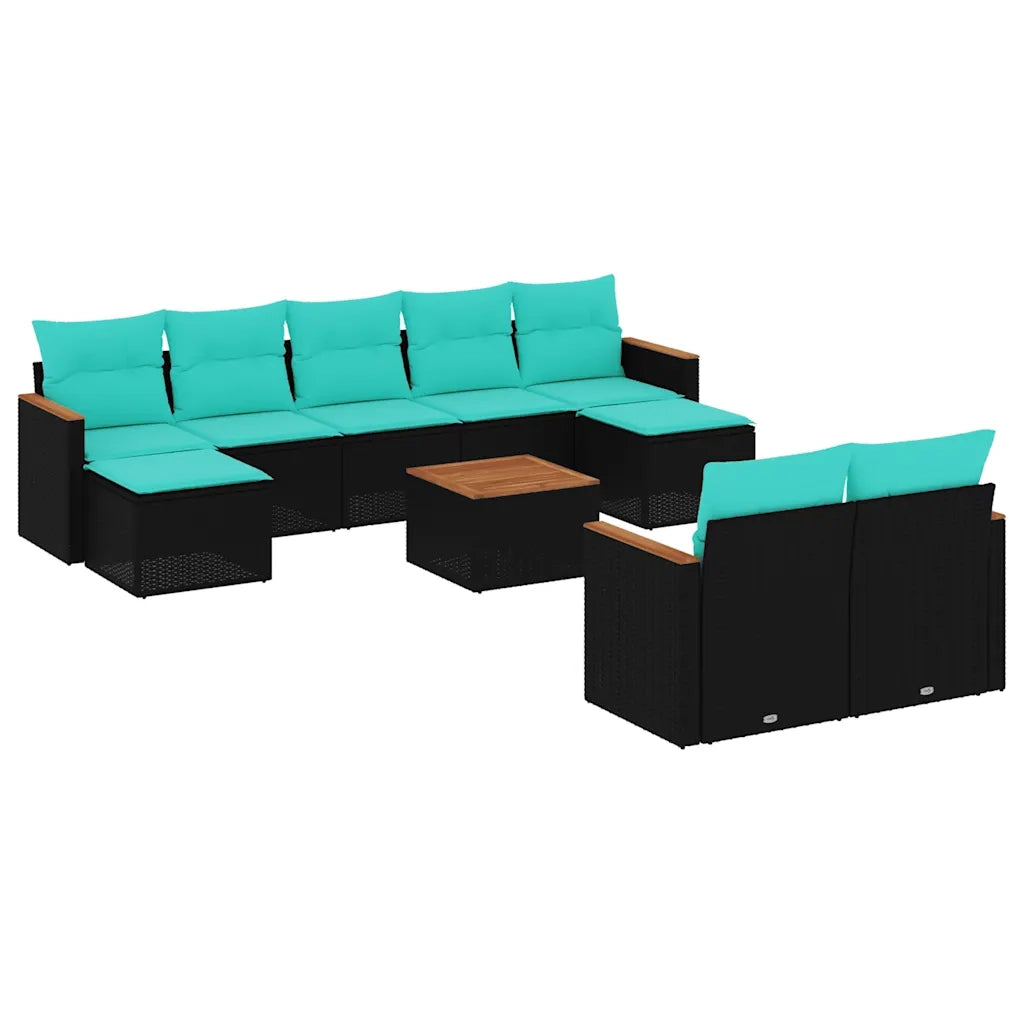 Set Divani da Giardino 10 pz con Cuscini Nero in Polyrattan 3226407