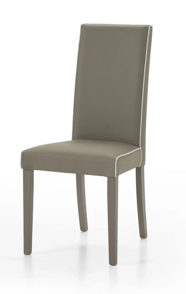 Set 2 sedie imbottite tortora ecopelle filo bianco (6041) - Mobili 2G