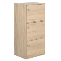 Mobiletto Multiuso con 3 Ripiani in Legno e 3 Antine per Casa, Camera, Soggiorno o Ufficio, 48x34x100cm