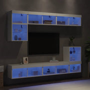 Mobili TV a Muro con LED 8pz-Set di 8 Credenza per TV sospesa Bianchi in Legno Multistrato