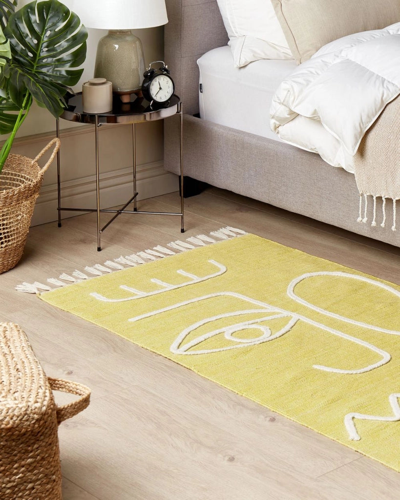 Tappeto giallo 80 x 150 cm poliestere con nappe stile boho soggiorno camera da letto