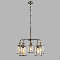 Lampadario Contemporaneo Tubi Acciaio Ottone Vetro Trasparente 5 Luci E27