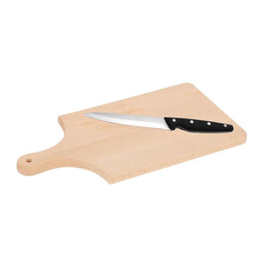 SET TAGLIERE IN LEGNO DI FAGGIO CON MANICO 40 X 20 X 2 CM + COLTELLO CHEF DI PRECISIONE 12,5 CM IN ACCIAIO INOSSIDABILE