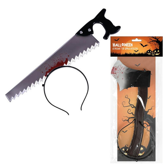 CERCHIETTO HALLOWEEN CON ASCIA/SEGA SPACCATESTA IN PLASTICA