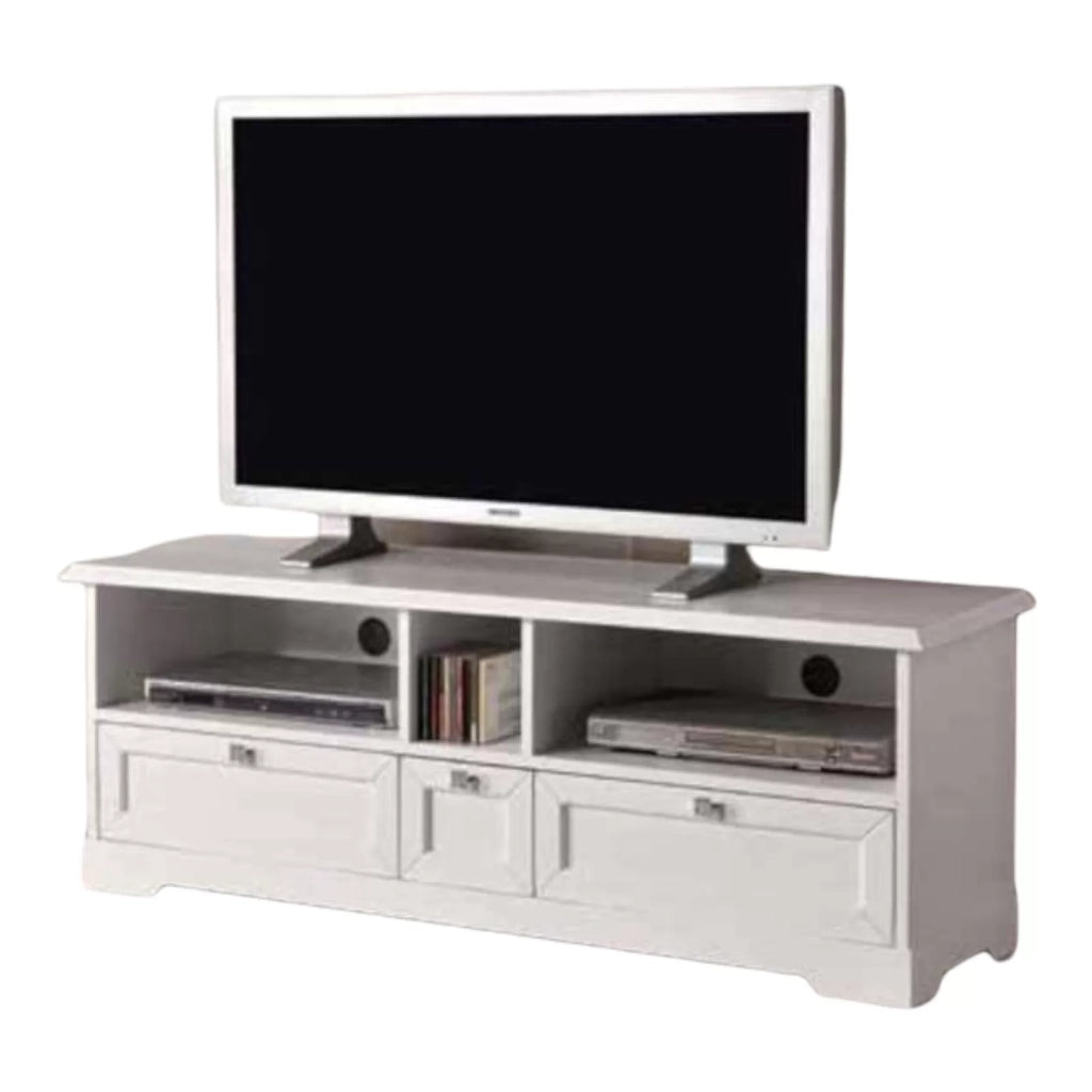 Porta tv 3 cassetti in legno arte povera bianco opacol.139 p.40 h.51 - Mobili 2G