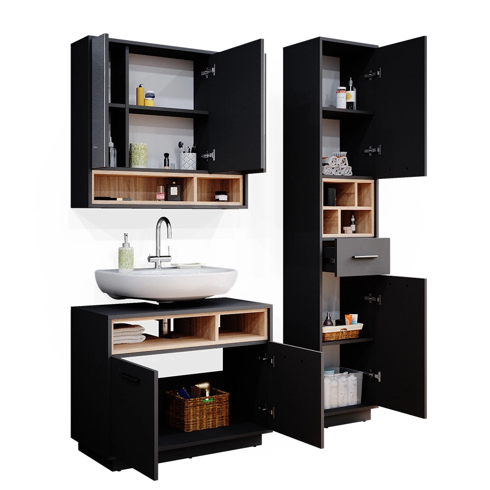 Vicco Set mobili bagno Antracite 3 parti, con colonna