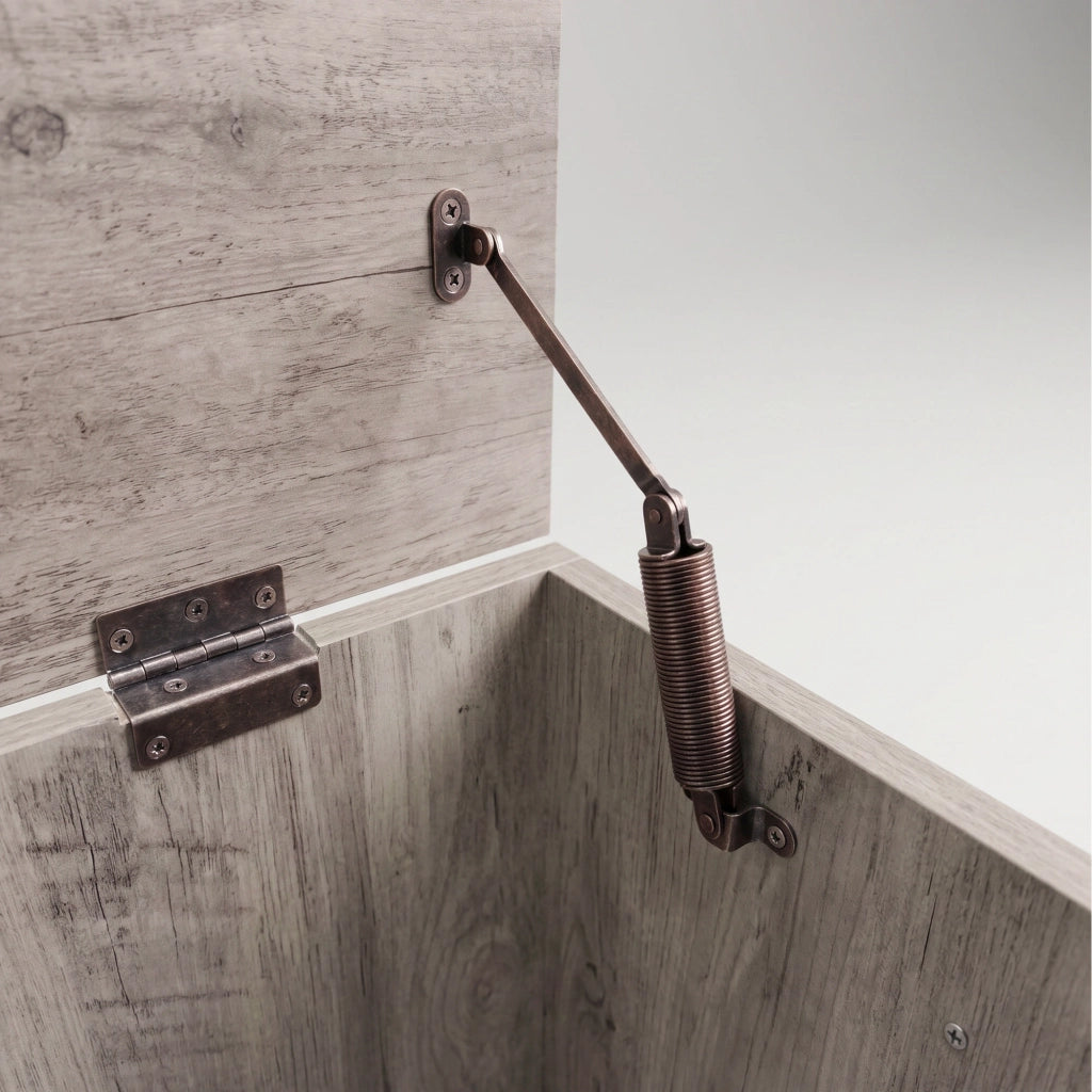 Kura - Cassapanca contenitore 100x50x40 cm Portaoggetti con Cerniere di Sicurezza e con Cassettiera in Legno Industrial