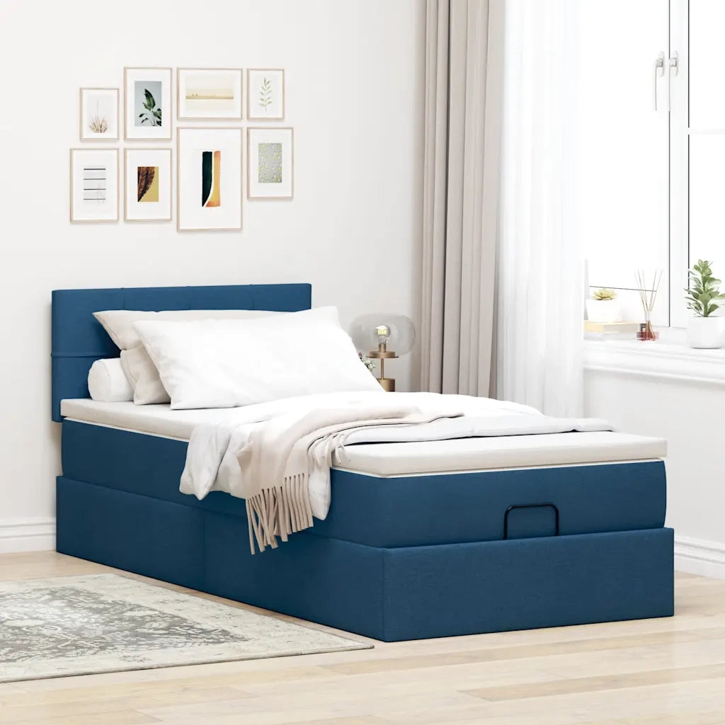 Pouf Letto con Materasso Blu 90x200 cm in Tessuto 3311434