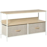 Mobile Porta TV da 47" con Cassetti Pieghevoli in Tessuto e Mensola in Metallo e MDF, 98x29x56cm, Colore Legno