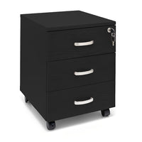 Marvin Cassettiera Ufficio In Legno Chiave Sicurezza Con Ruote Per Scrivania Tavolo 3 Cassetti Ripiani Nero
