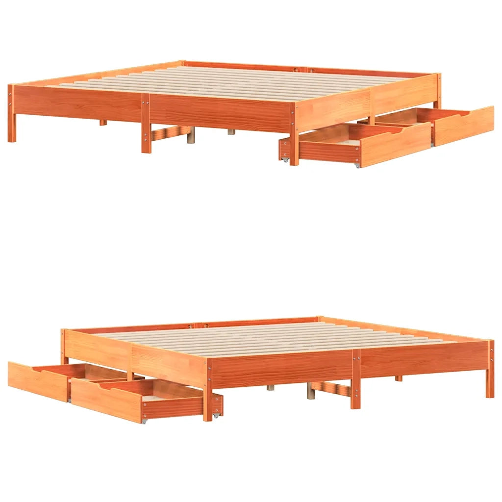 Letto matrimoniale | Letto per adulti | Letto senza Materasso Marrone Cera 200x200 cm in Legno di Pino