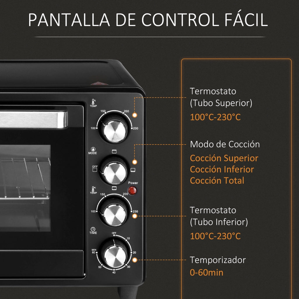Forno Elettrico da Tavolo 32L 1600W ¨C Xylo ¨C 3 Modalit¨¤ Calore Timer Temperatura Regolabile 52x38x34cm Nero